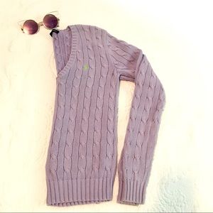 Lavender Cable Knit V-neck Sweater by Ralph Lauren